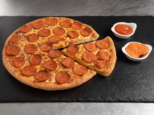 Vegan Pepperoni Pizza at Sarpino's Pizzeria in Downers Grove