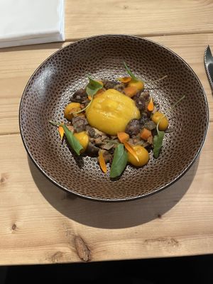 Pumkin puree with local mushrooms  at Moon in Bergen