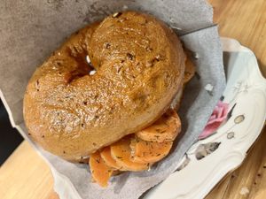 Salmon bagel  at Round - Steissi in Helsinki