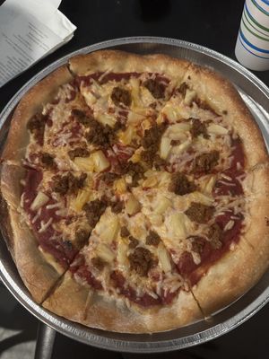 Vegan build sausage & pineapple   at Sky High Pie in Joshua Tree