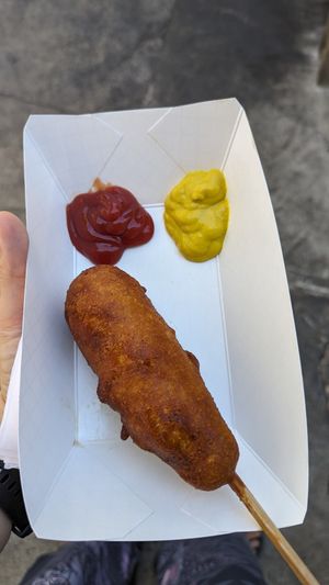 Corn dog with life light hot dog at Pit Stop Hawaii in Honolulu