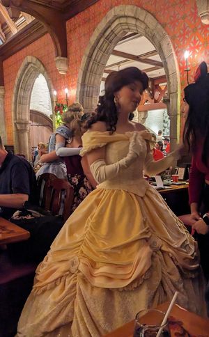 Deep in conversation with Belle at Walt Disney World - Akershus Royal Banquet Hall  in Lake Buena Vista