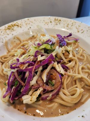 Udon with peanut sauce   at The Serpent Bar and Restaurant in Cairns