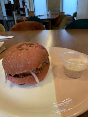 Bacon cheeseburger from the side 🥓  at Vbb House in Paris