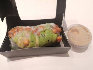 Avocado spring roll with peanut dip at Vbb House in Paris