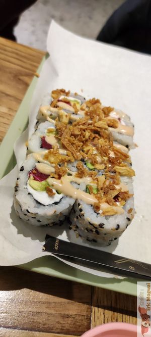 Aubergine saute cucumber & avocado rolll at Vbb House in Paris