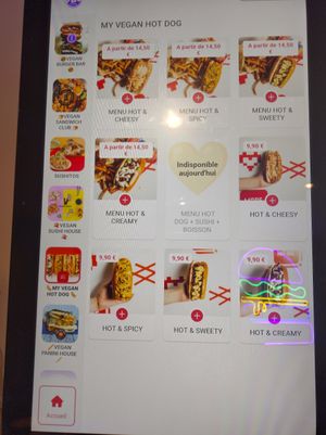 Hot dog menu as of September 2024 at Vbb House in Paris