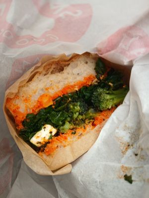 Vegan feta & tenderstem focaccia at Small Goods in Bristol