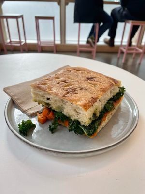 Carrot and spiced hummus focaccia at Small Goods in Bristol