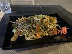 Yaki soba noodles  at Mikasa in Barcelona
