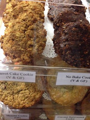 Vegan carrot cake cookies and no bake cookiess at New Moon VT in Burlington