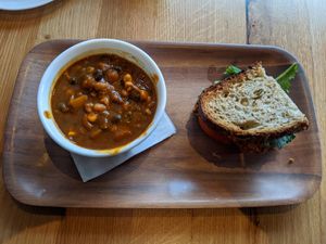 Half sandwich and soup at New Moon VT in Burlington