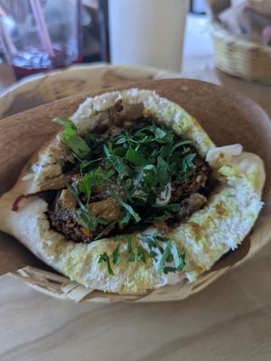 Falafel+mushroom shawarma pita at Pita Sabij in San Pedro La Laguna