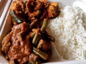 Lunch: Two choices with/Basmiti Rice at Prabha's Indian Restaurant in Hilo