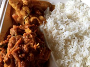 Lunch: Two choices with/Basmiti Rice at Prabha's Indian Restaurant in Hilo