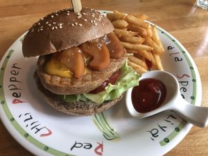 Caramel apple burger (vegan)  at PP 99 Cafe in Taipei