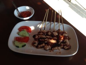 Ayam Sate - 'chicken' saté (seitan) it was smokey grilled! delicious! at I Love Vegetarian Food - De Ra Sa in Tuban