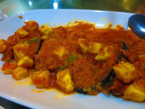 Ikan (faux fish) very good but not fishy! at I Love Vegetarian Food - De Ra Sa in Tuban