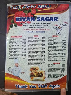 Menu 1/4 at Bivan Sagar Pure Veg and Jain Food Restaurant in Arambol