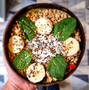 Green power smoothie bowl at Acai Poke in Prague