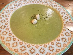 Spinach soup awesome at Bonita Cafe and Social Club in Bangkok