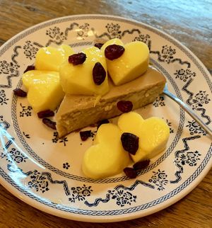 Cheesecake with heart shaped mangoes 😍 at Bonita Cafe and Social Club in Bangkok