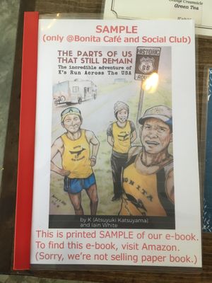 Mr K’s printed sample edition of his ebook at Bonita Cafe and Social Club in Bangkok