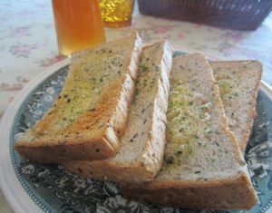 Vegan garlic bread, 100 baht. at Bonita Cafe and Social Club in Bangkok
