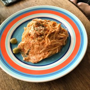 Spaghetti with cream tomato sauce  at Bonita Cafe and Social Club in Bangkok