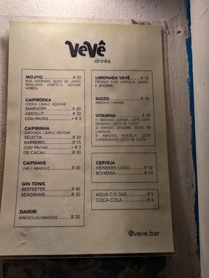 Drinks menu at Vevê Bar Vegetariano in Itacare