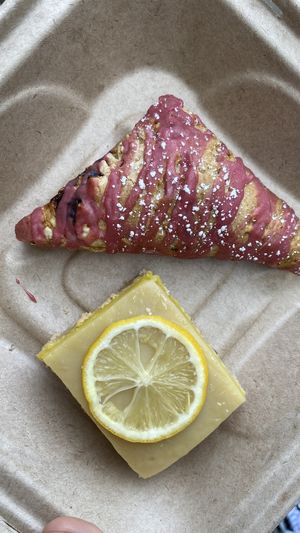 Lemon bar and wild berry hand pie  at Flora Jeans in Little Rock