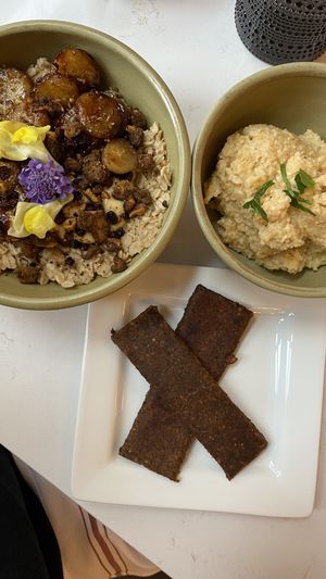 Bananas foster oatmeal, grits, bacon  at Flora Jeans in Little Rock