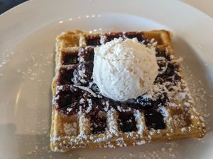 Wildberry waffles (vegan) at Flora Jeans in Little Rock