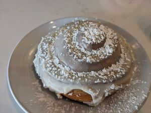 Orange blossom cinnamon roll (vegan) at Flora Jeans in Little Rock