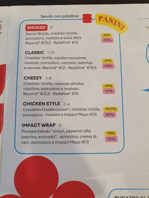 Menu at Impact Food in Rome