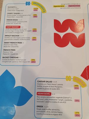 Menu at Impact Food in Rome