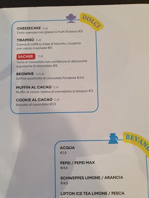 Menu at Impact Food in Rome