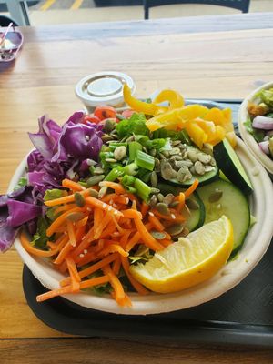 Rainbow hummus salad at Glofoods Eatery in Portage