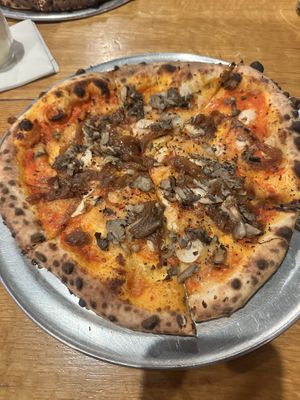  The Brooklyn - w/ vegan cheese, caramelized onion and mushrooms. This pizza was very flavorful.   at Bella Luna in Harrisonburg