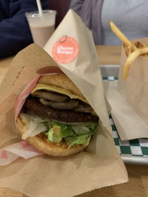 Juicy vegan patty and burger    at Burger Crush in Vancouver