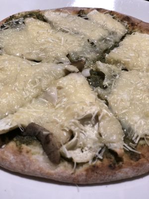 Close up of mushroom and pesto  at So Free Pizza - Ximen in Taipei