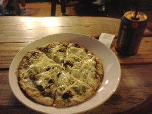 Lava pizza and imported German soda.  Delicious but Beware:  Crazy Spicy!   at So Free Pizza - Ximen in Taipei