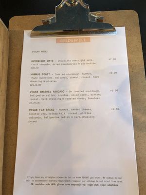 Vegan menu   at Bridewell Coffee in Donaghadee