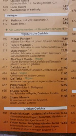 Menu as of September 2023 at Namaste in Rathenow