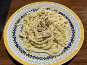 Cabonara udon  at Aju in Osaka