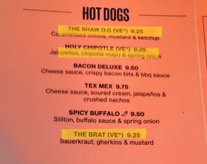 Hotdog menu at BrewDog - Berlin Mitte in Berlin