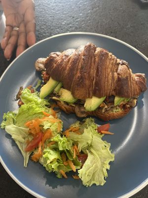 Croissant was toasted with mushrooms, avocado, greens, onions special vegan sauce.   Again my wife didn’t offer so I know it was good.   I did get one bite. It was DELICIOUS!!!!  at Arista Barista Cafe in Merida