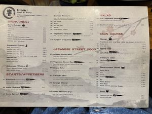 Menu  at Hibiki in Liverpool