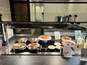 Vegan breakfast buffet hot food selection at Lopesan Costa Meloneras, Resort & Spa in Gran Canaria