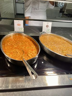 Vegan dinner buffet: Chickpeas with vegan sausage and lentils with spices  at Lopesan Costa Meloneras, Resort & Spa in Gran Canaria